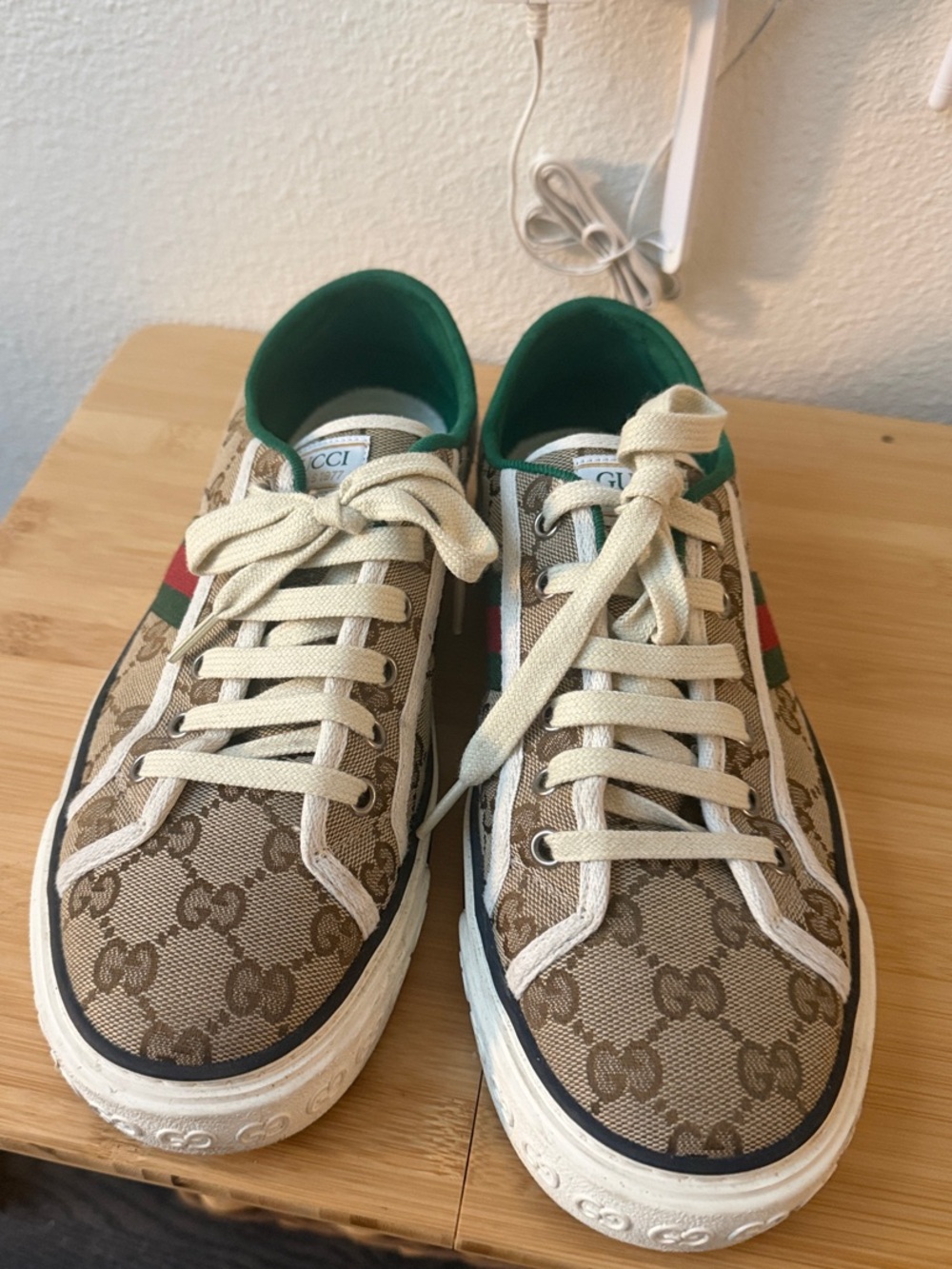 Gucci Brown GG Canvas Sneakers with Green & Red Web Stripe
